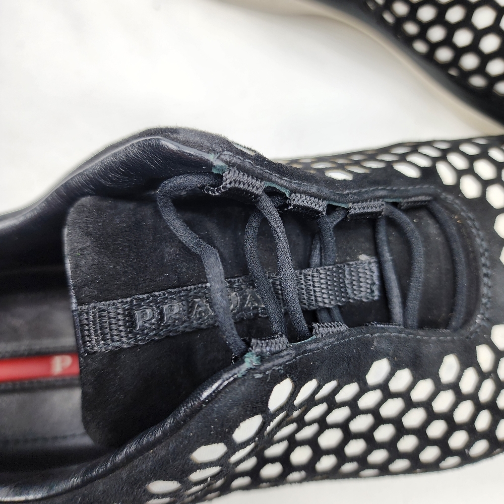 Prada Suede Slip-on 3D Sneakers pull tight laces Black White Prada Size 38 US 8 - Picture 6 of 10